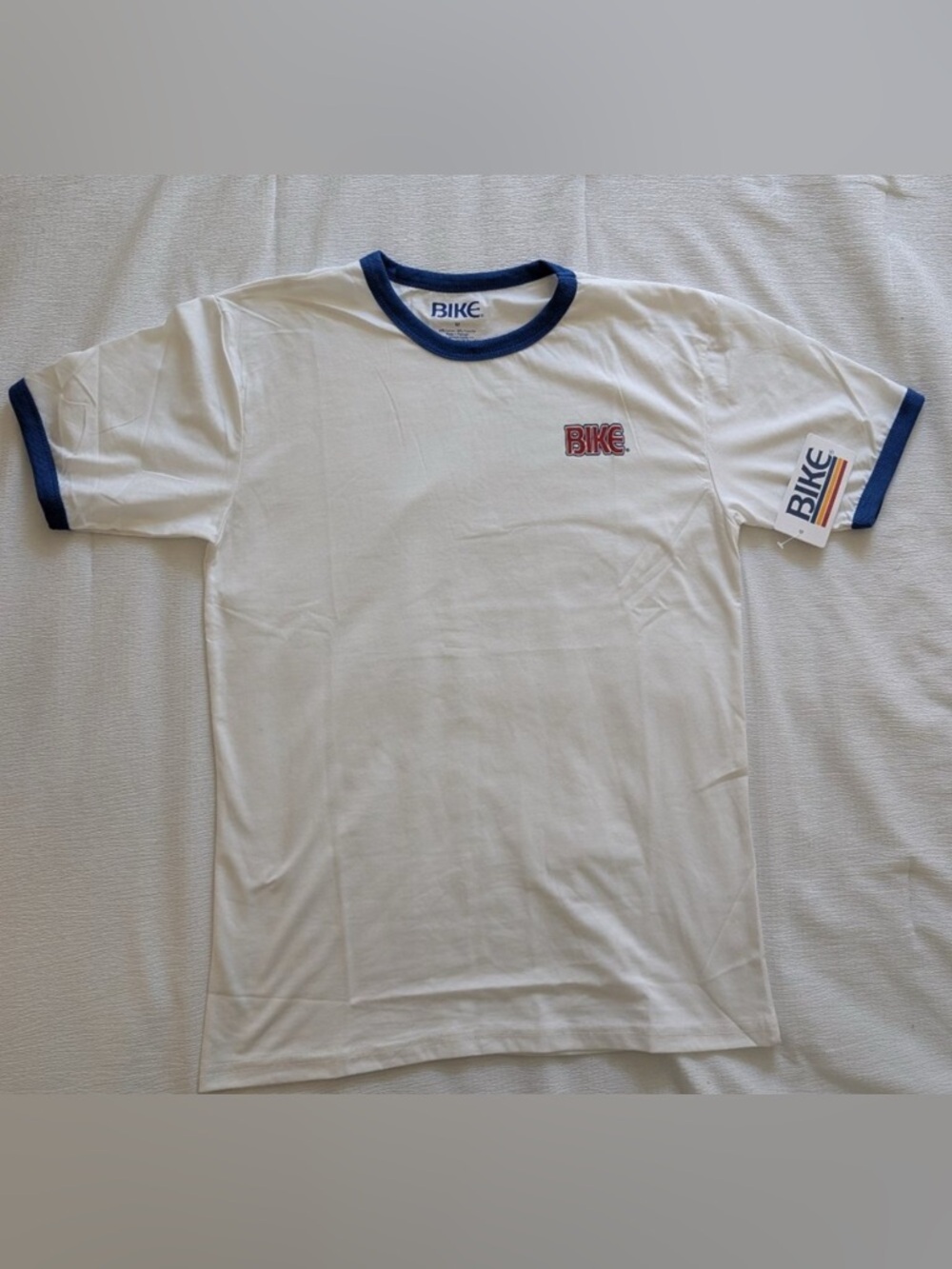 BIKE White Ringer Crew Neck T-Shirt with Navy Trim